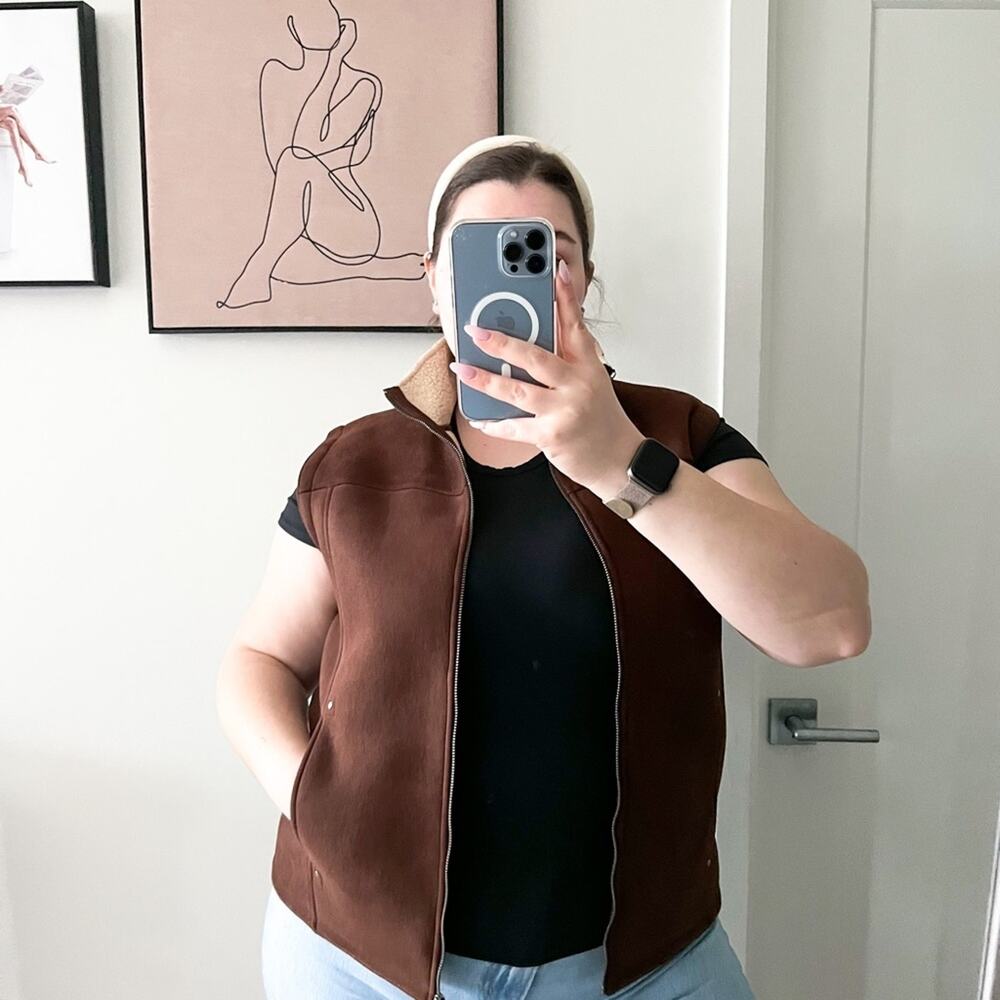 Lauren Ralph Lauren Brown Shearling Lined Faux Suede Barn Vest Women’s Size XL - Picture 1 of 10
